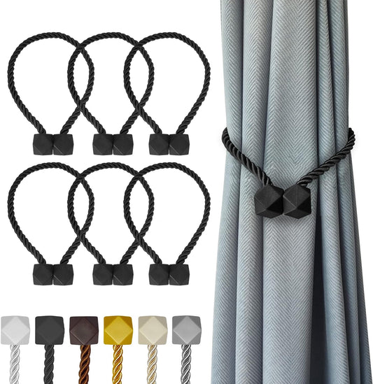 Hion Magnetic Curtain Tiebacks Black 6 Pack, Curtain Tiebacks Buckles Holdbacks Holders Hooks Clip for Home Bedroom Office Decorative Thick or Thin Curtain