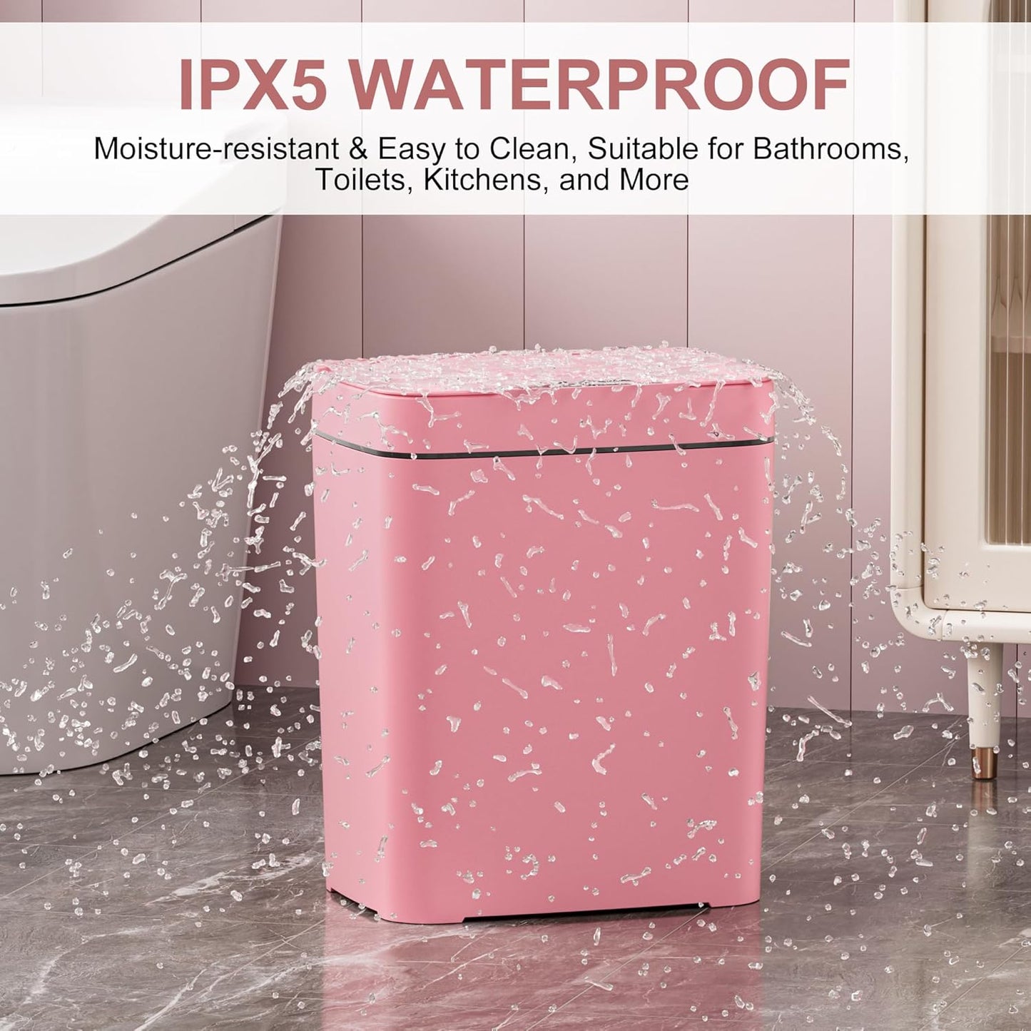 2 Pack 2.7 Gal Bathroom Trash Can with Lid, Automatic Trash Can Small Smart Garbage Can Touchless, Slim Motion Sensor Waterproof Plastic Trash Bins for Bedroom Office Kitchen Toilet Pink