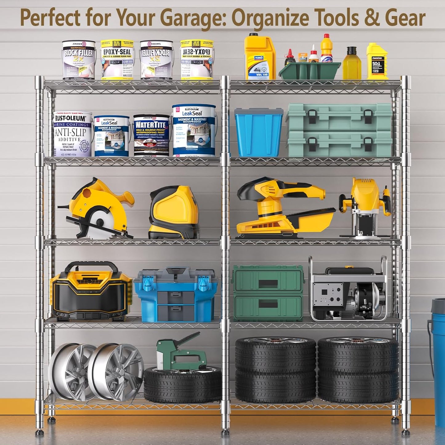 Himimi Storage Shelves-5 Tier Heavy Duty Wire Shelving Unit with Leveling Feet, 1500LBS Adjustable Metal Shelves Organizer for Kitchen Garage Pantry Laundry, 60" W*14" D*72" H, Silver