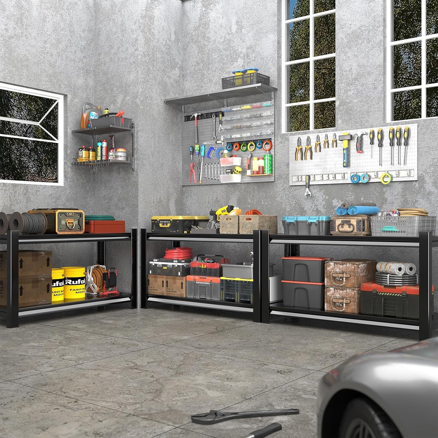 48" W 2-Tier Garage Shelving Heavy Duty, 1120LBS Loads Garage Storage Shelves, Metal Shelving Units and Storage Racks, Industrial Utility Shelf Heavy Duty,48" Wx16 Dx39 H, Black