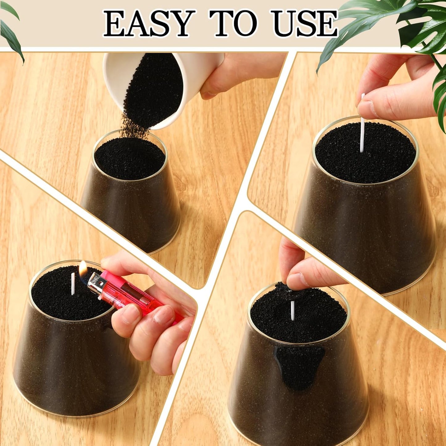 MTLEE Candle Sand 3.3 lb DIY Pearled Candle Making Kit Included 20 Pcs Wicks and Refillable Beaded Wax Sand Beaded Wax Gift with Wicks Self Extinguish for Home Wedding Party Women(Black)