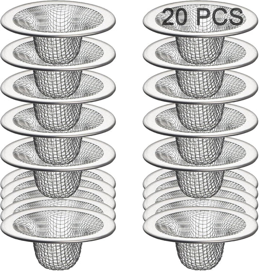 20Pcs Bathroom Sink Drain Strainer Screen Mesh, 2.75'' Stainless Steel Slop Basket Filter Trap Sink Drain Mesh Basket Hair Catcher Filter Cover for Lavatory RV Shower Floor Utility Drain