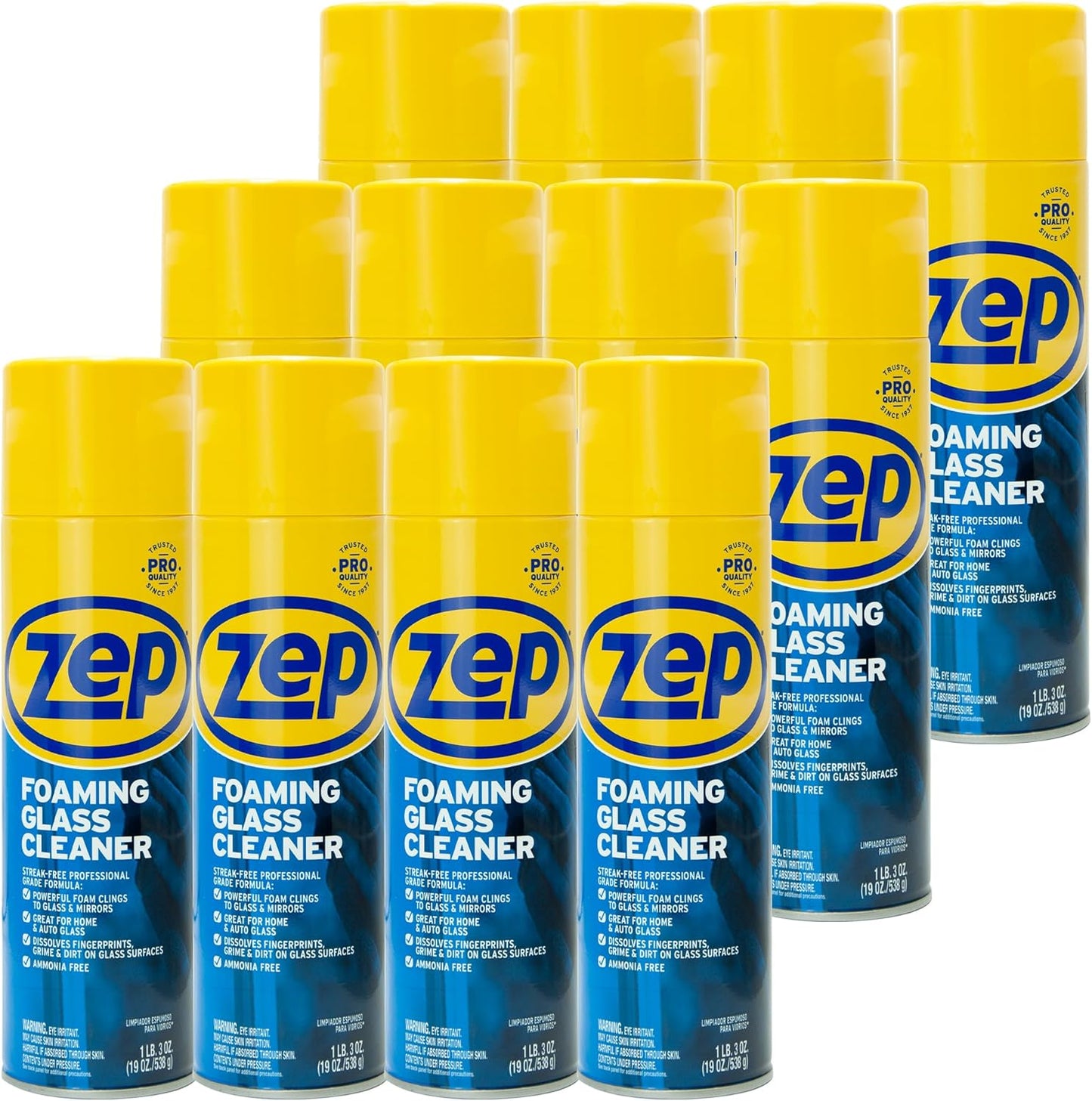 Zep Foaming Glass Cleaner - 19 oz (Case of 12) ZUFGC19 - Streak-Free Professional Grade Formula that Dissolves Dirt, Fingerprints and Grime on Glass, Mirrors, Windows and Plexiglas in Home, Business,