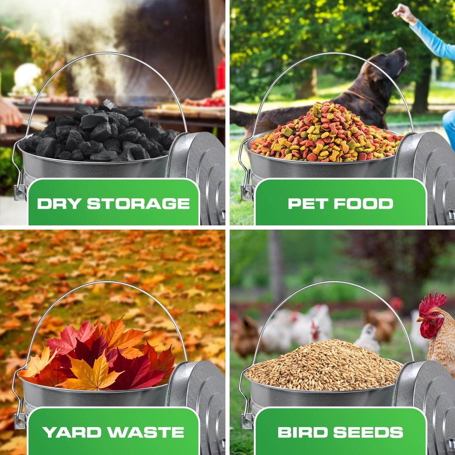 Plexon 6 Gallon Small Metal Trash Can with Lid Outdoor Locking Galvanized Metal Garbage Can with Lid for Poultry Feed Bird Seed Storage Ash Galvanized Bucket