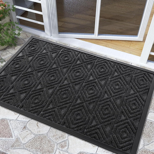 Yimobra Door Mat, Outdoor Indoor Entrance Welcome Mat, Heavy Entry Front Door Mat, Stain & Fade Resistant, Low Profile, Sturdy Rubber, Easy Clean Patio Floor Mat, Waterproof, 36 x 24, Black