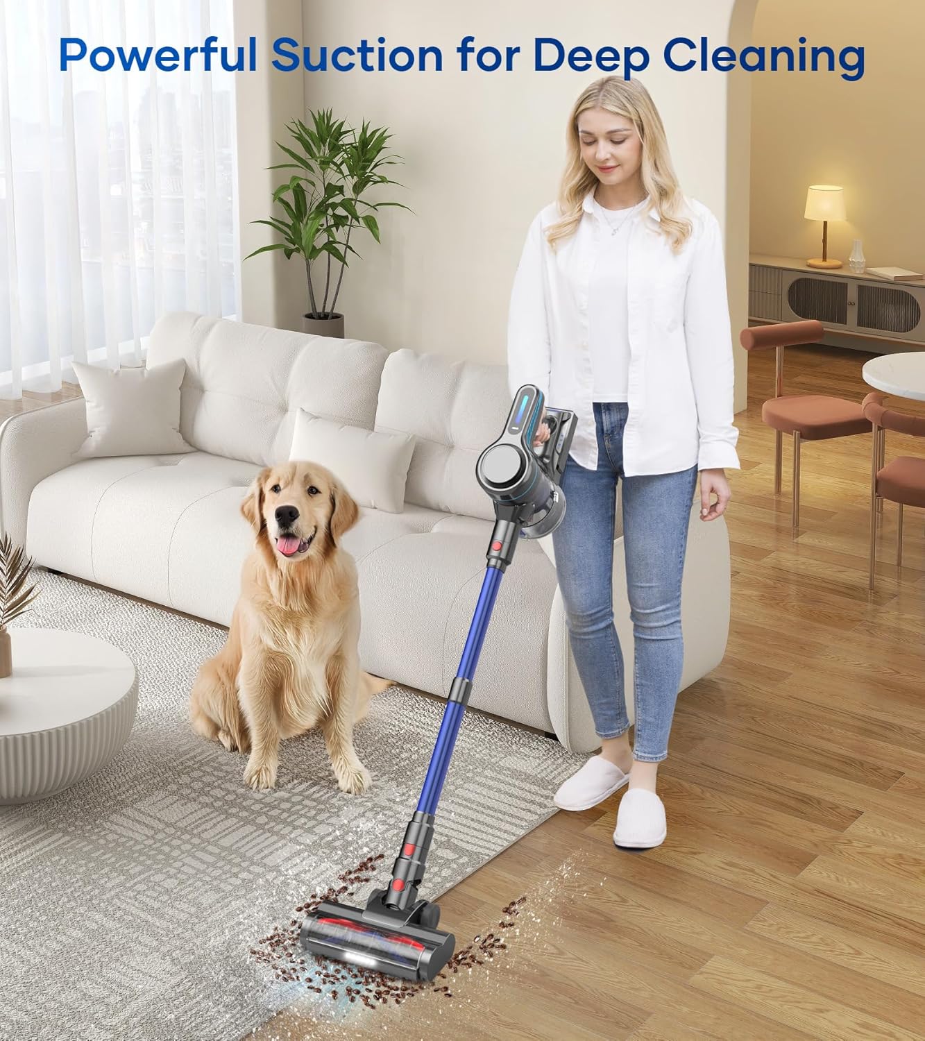 NADALY Cordless Vacuum Cleaner for Home, 8-in-1 Powerful Stick Vacuum Cordless with 45Mins Runtime, Anti-Tangle, Lightweight, 1.5L Dust Cup, Rechargeable Vacuum for Hardwood Floor Carpet Pet Hair