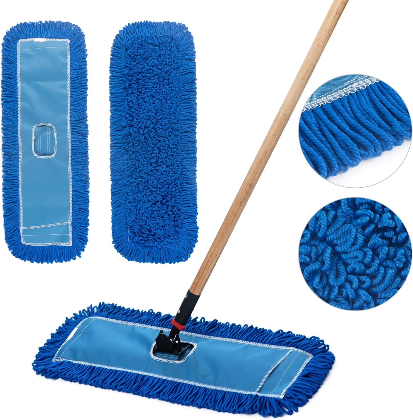 Matthew 24'' Microfiber Loop Dust Mop Washable Commercial&Residential Heavy Duty Mop Head Replacement Premium Absorbent Industrial Dust Mop Refill Pads for Hardwood, Office,Garage and Hotel -6Pack