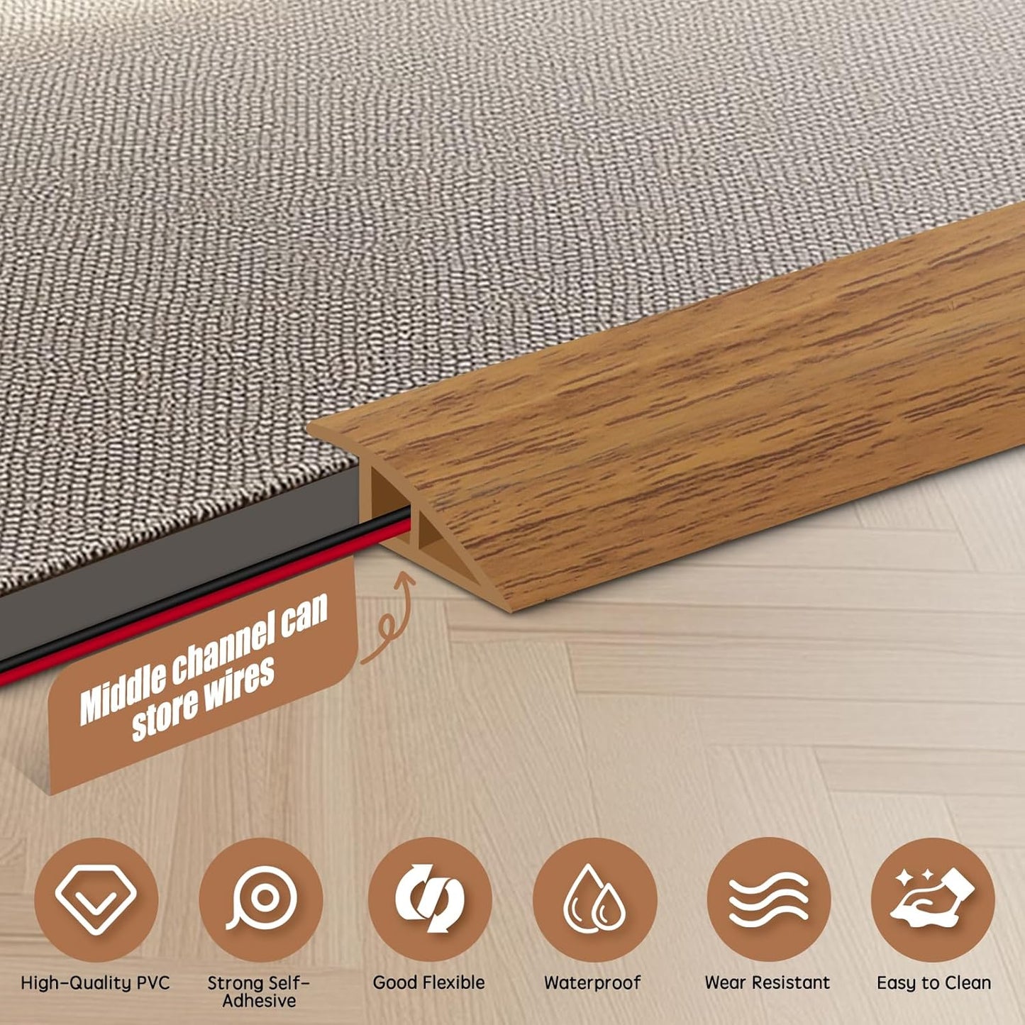 Floor Transition Strip Door Threshold 79" Floor Transition Reducer Trim on The Edges Threshold Strip Self Adhesive Suitable for Doorways, Tiles, Carpet