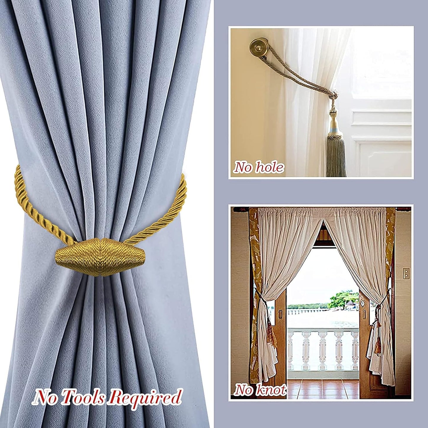 Hion Magnetic Curtain Tiebacks Golden 2pcs, Curtain Tiebacks Buckles Holdbacks Holders Hooks Clip for Home Bedroom Office Decorative Curtain