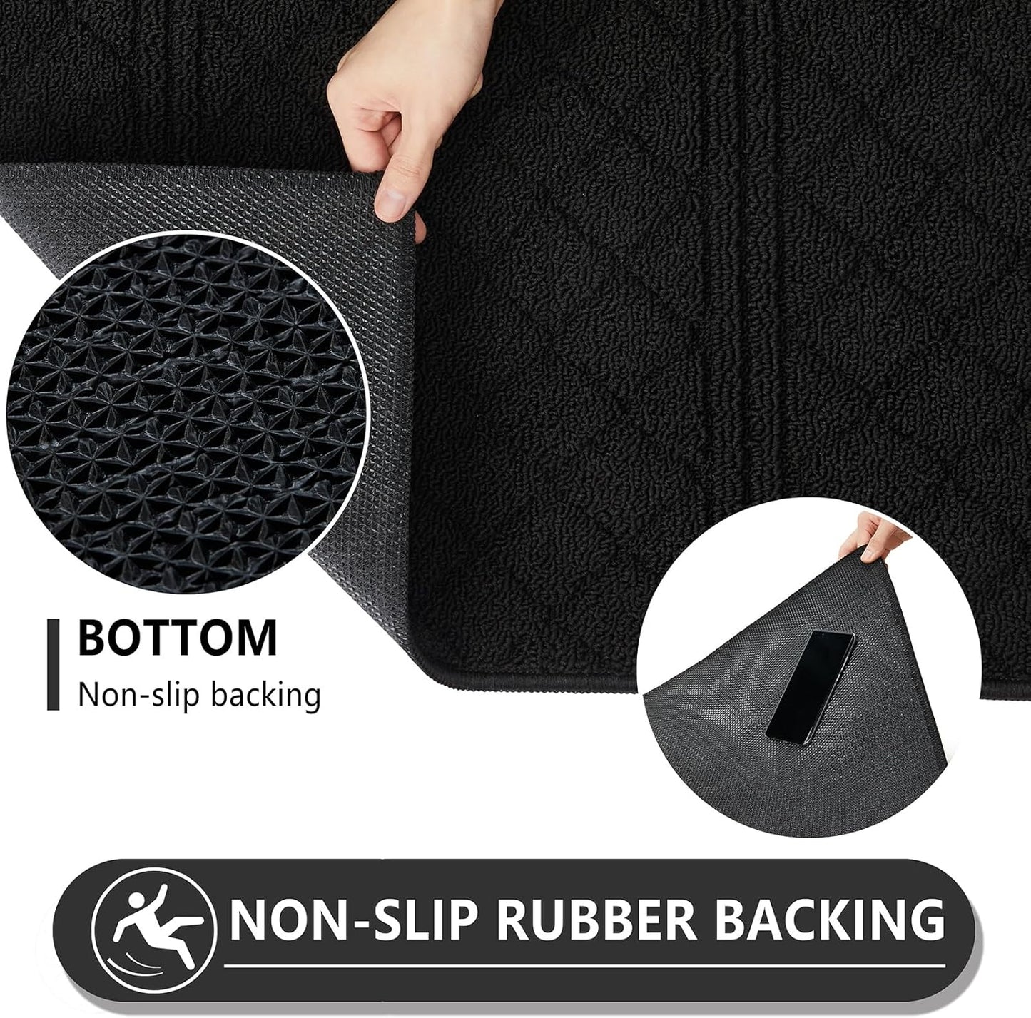 REFETONE Indoor Doormat, Front Back Door Mat 36"x59" Absorbent Rubber Backing Non Slip Door Mats, Low-Profile Resist Dirt Entrance Rugs, Machine Washable Door Rugs Inside Floor Mat for Entryway, Black