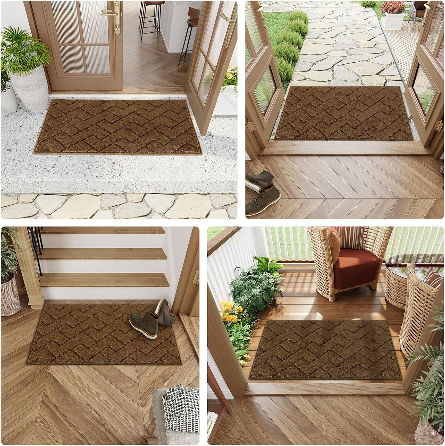hicorfe Indoor Doormat,Front Back Door Mat TPR Backing Non Slip Mats 20"x31.5" Absorbent Resist Dirt Entrance Doormat Inside Floor for Entryway Washable Low-Profile(Dark Brown)