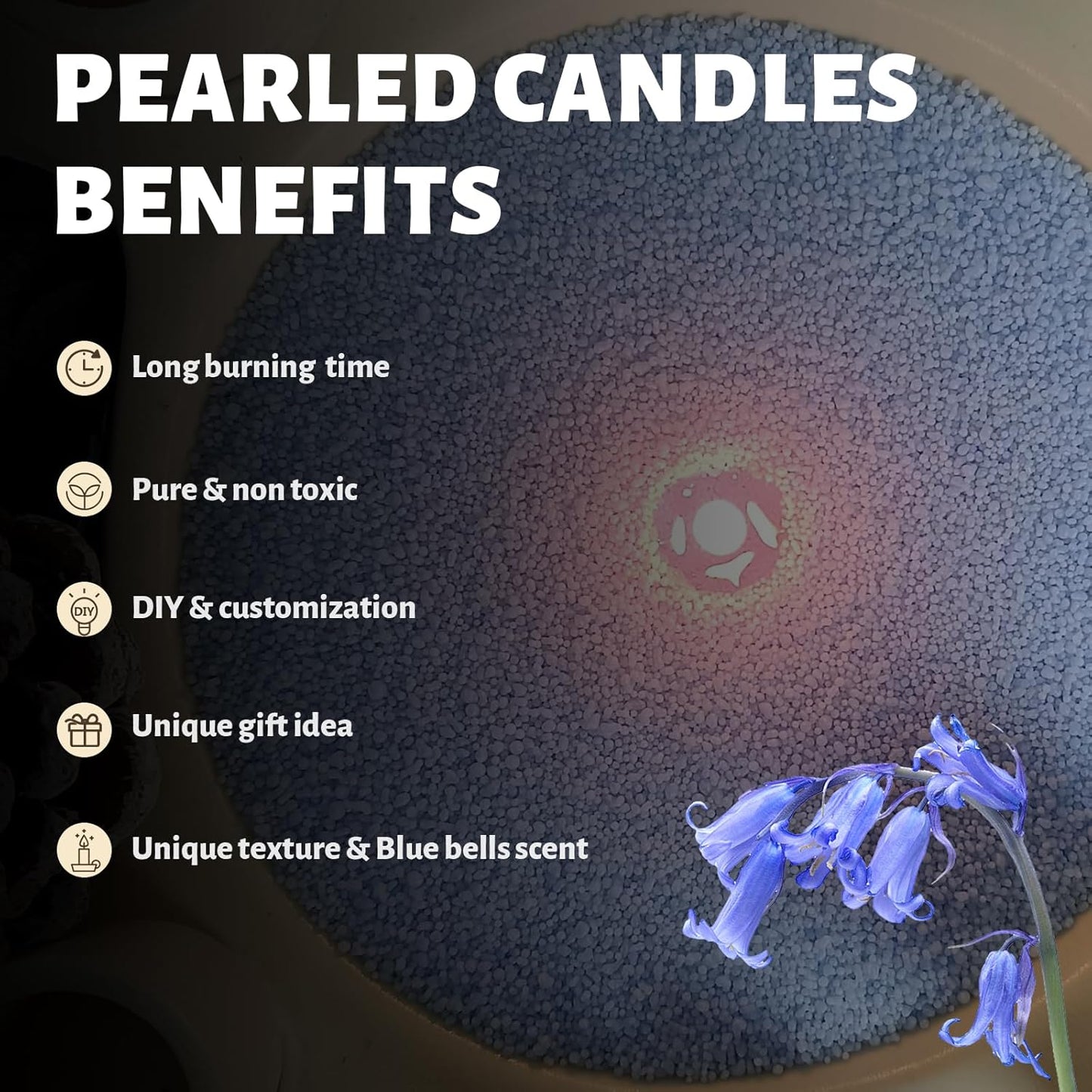 Bluebell Scented Light Blue Pearled Candle 18oz Luxury Sand Candle Granulated Wax - 30 Cotton Wicks - Wax for Candle Making Decorative Candles Smooth and Clean Burning Lasts up to 120 Hours