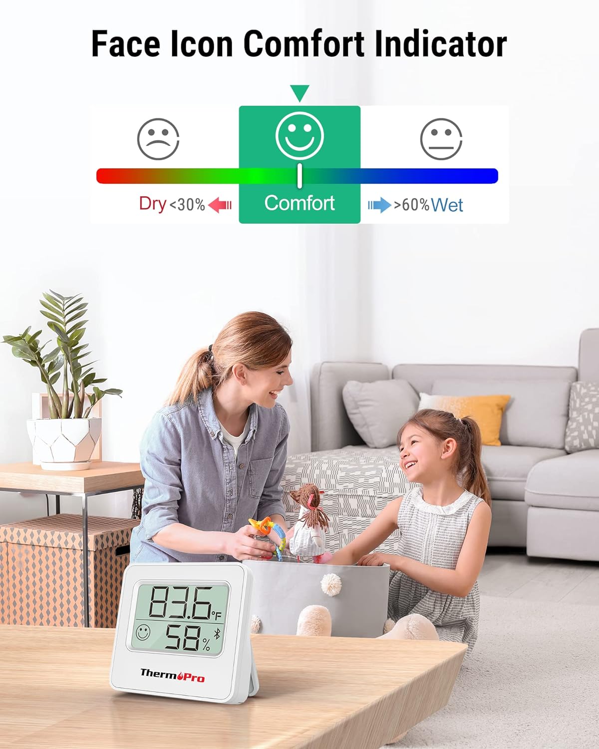 ThermoPro TP357 Digital Hygrometer Indoor Thermometer of 260FT, Bluetooth Humidity Meter with Smart App, Room Humidity Gauge with Humidity Sensor, 2-Year Data Storage and Export