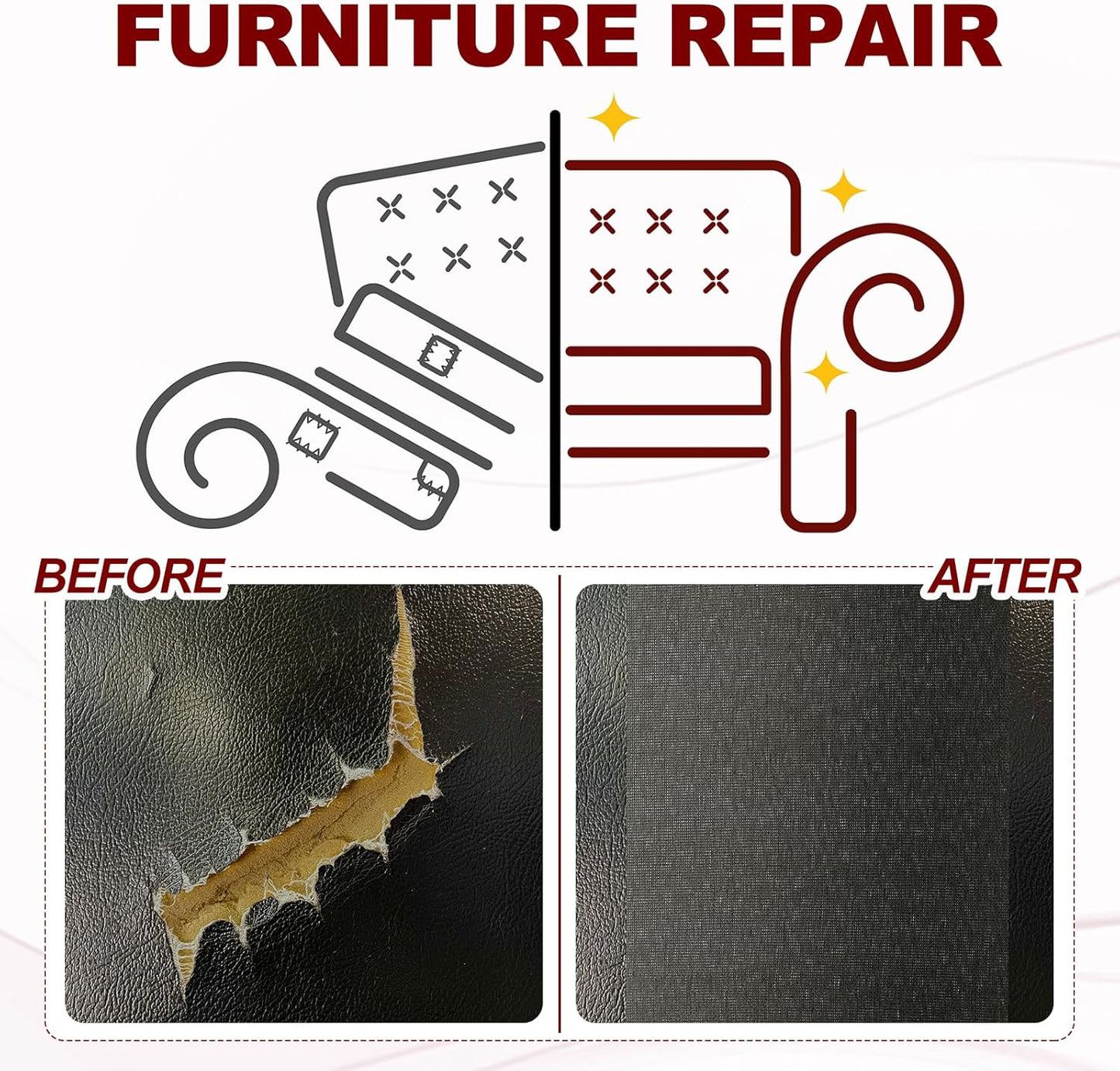 PATIKIL Leather Patches Tape for Furniture, 6.3 x 61 Inch Self Adhesive Vinyl Leather Repair Kit Cover Sheet for Couch, Sofa, Car Seats, Office Chair, Light Gray