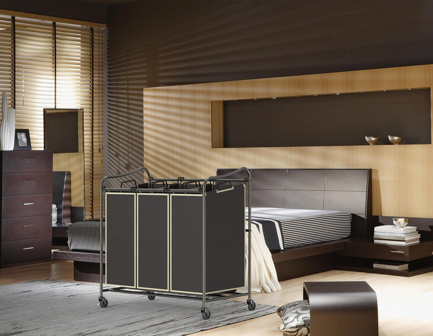 Simple Houseware Heavy Duty 3-Bag Laundry Sorter Rolling Cart, Bronze