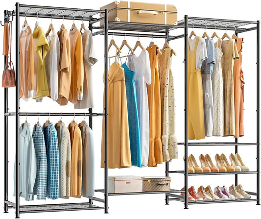 Wardrobe Closet Heavy Duty Clothes Rack, Portable Closet Organizer System with 4 Hang Rods & 8 Shelves, Metal Clothing Rack Garment Rack for Hanging Clothes, Max Load 890 LBS