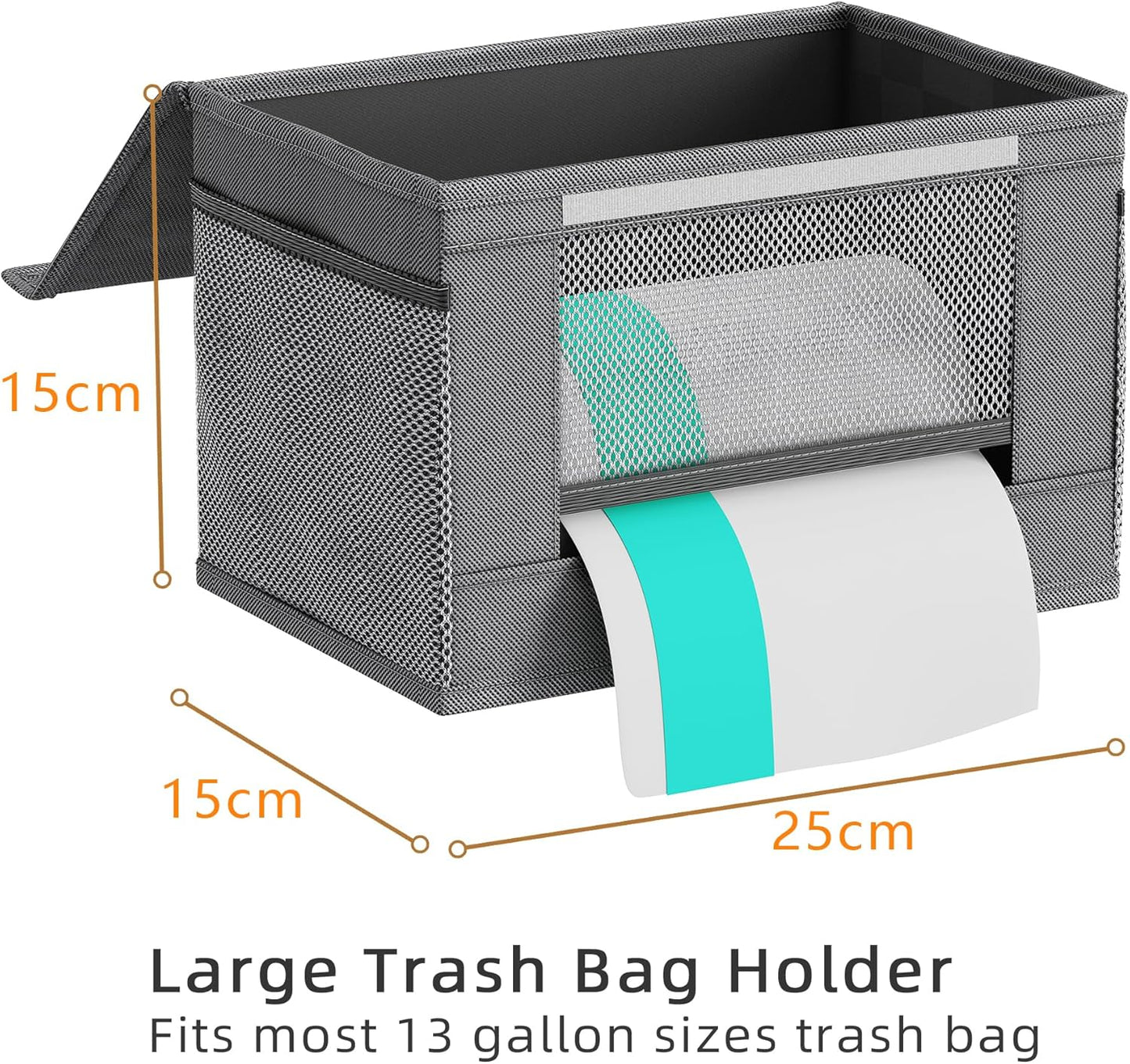 2 Pack Trash Bag Holder Dispenser, Oxford Cloth Garbage Bag Storage Organizer with Mesh Pockets, Foldable Kitchen Organizer Fits 13 Gallon Roll for Kitchen and Pantry（Small）
