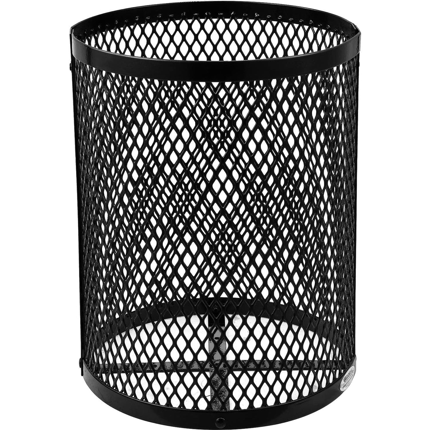 Global Industrial Outdoor Diamond Steel Trash Can with Rain Bonnet Lid and Plastic Liner, 36 Gallon Capacity, Black, Thermoplastic Coating, 23-1/2" Diameter, 40-1/2"H