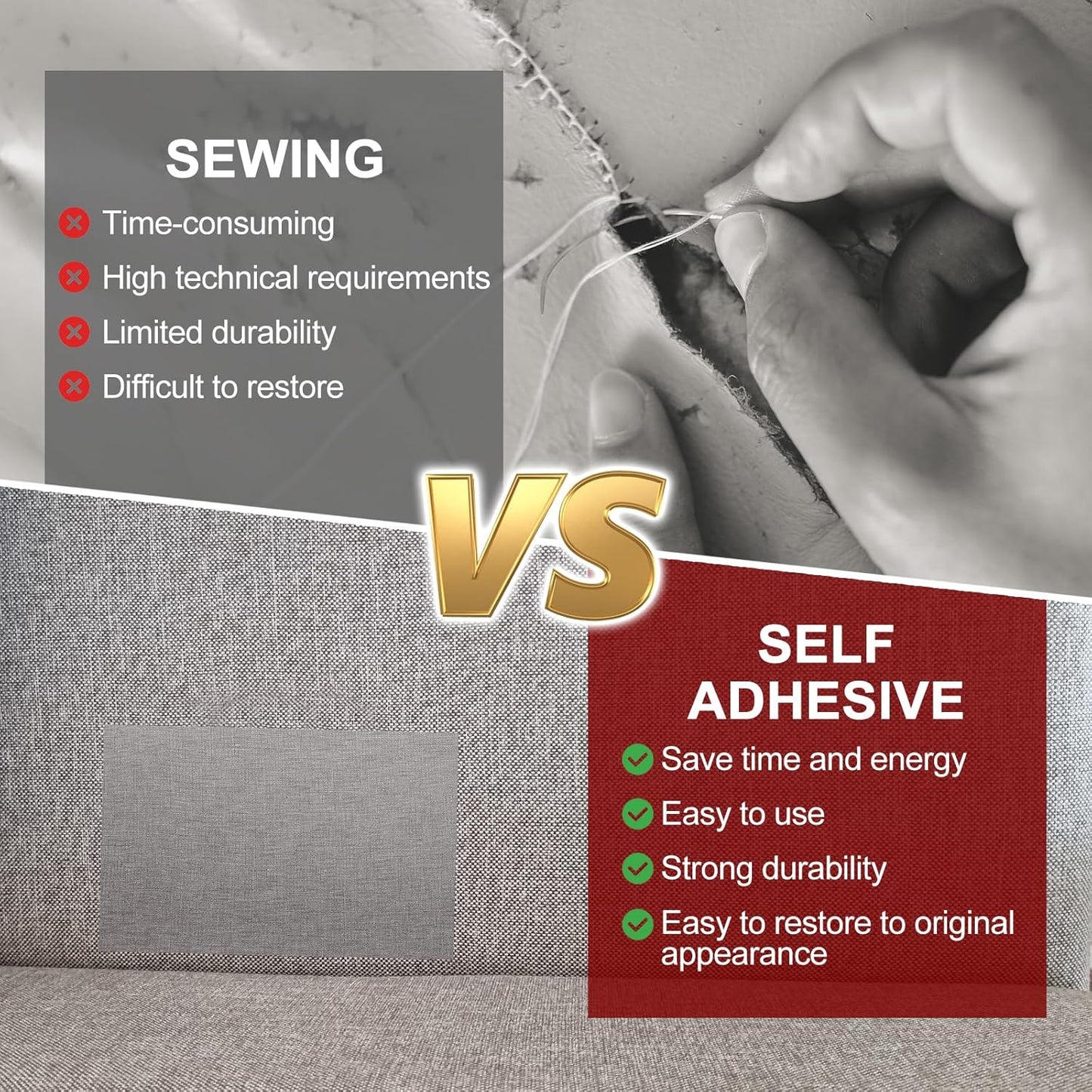 PATIKIL 70x6.2 Inch Linen Repair Tape, Repair Fabric Patch Self Adhesive Couch Patch Line Repair Patch for Furniture Sofa Car Seats Office Chairs, Khaki