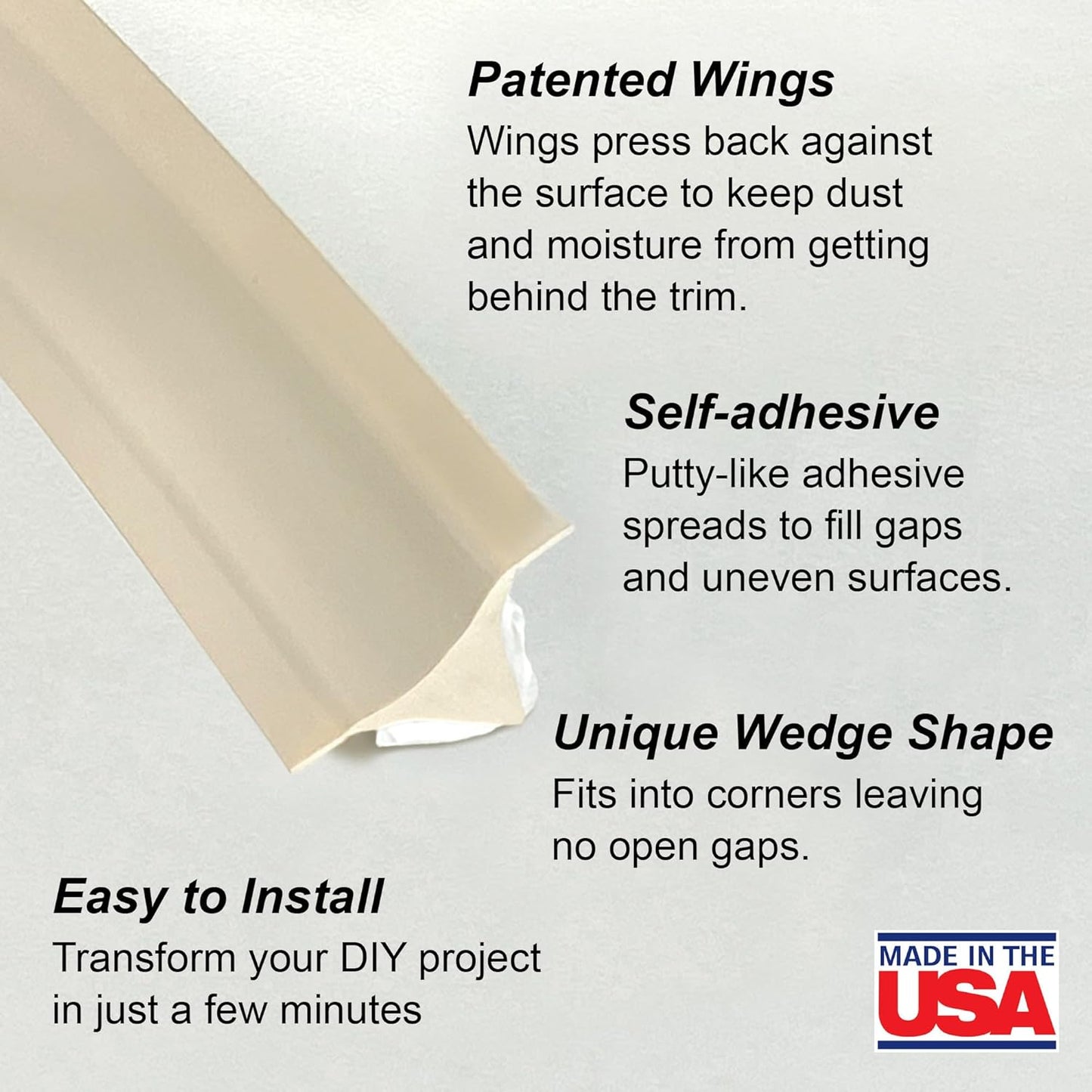 InstaTrim The Original Flexible Trim - 10ft Ivory 1/2" Wide Caulk Tape - Adhesive Trim with Many Uses Including Caulking for Bathtubs, Sinks, Counters, Tile, Floors - Made in USA