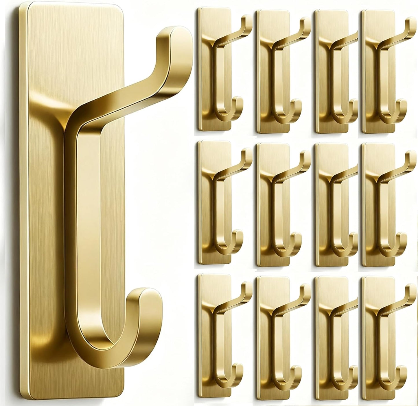 pickpiff Wall Hooks for Coat and Towel: 13LB Adhesive Door Hanger Stick on, Brushed Gold