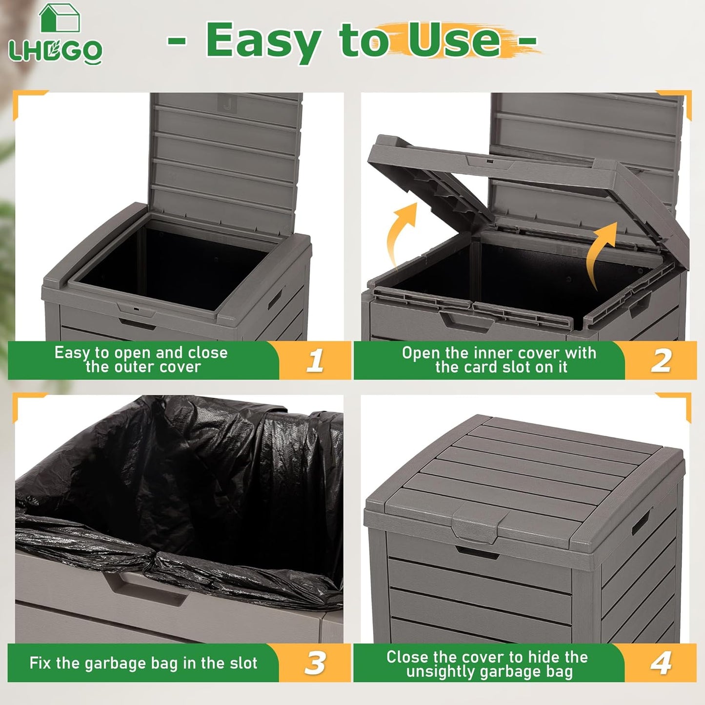 Outdoor Trash Can, 2 Set of 31 Gallon Garbage Can with Tiered Lid and Drip Tray, Waterproof Resin Patio Waste Bin for Garden, Backyard, Deck