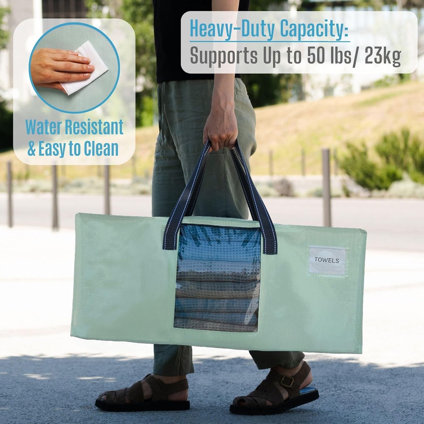 VENO 2 Pack Moving Bags for College, Heavy-Duty Storage Totes, Moving Boxes and Wardrobe Packing Supplies Alternative - Extra Large Durable Laundry Bags for Clothes (Shiny Light Green, 2 Pack)