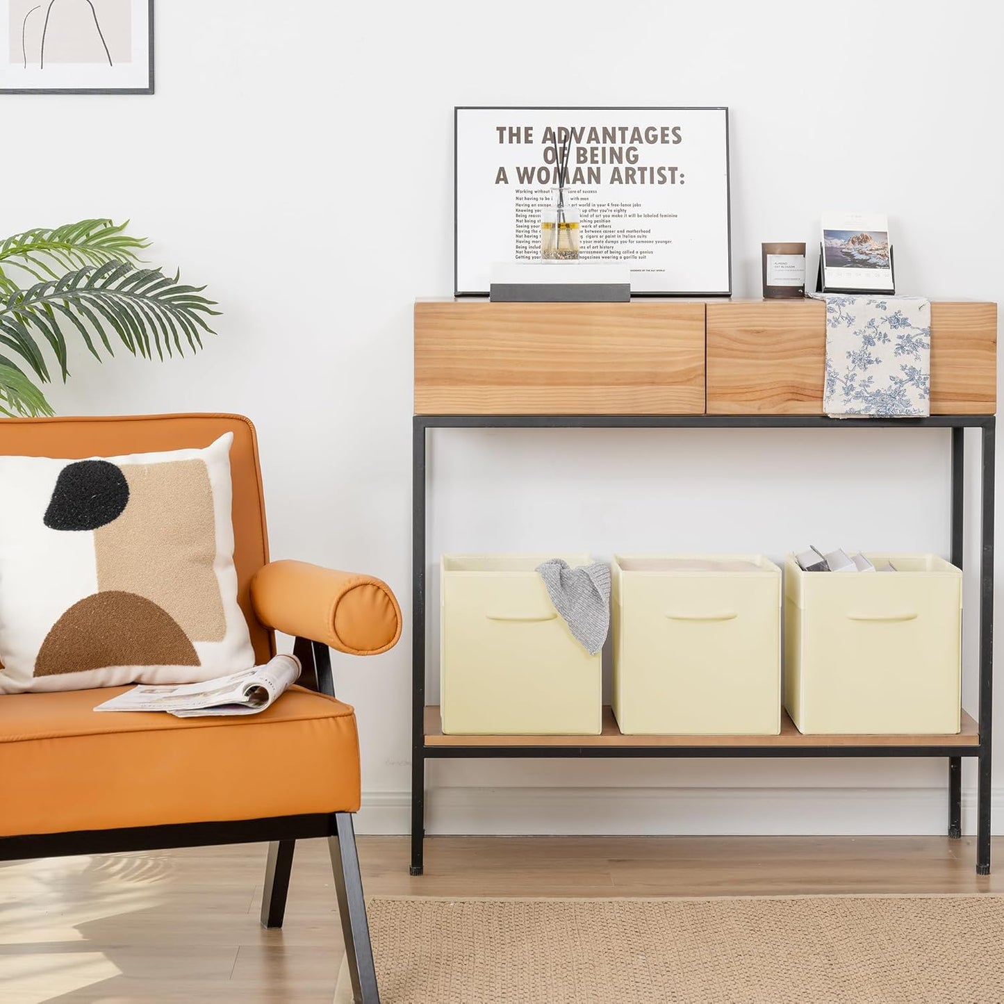 StorageWorks Beige Storage Cubes, 11 Inch Cube Storage Bins with Handle, Cube Storage Organizer Bins for Shelves and Closet, Collapsible Storage Bins, 4-Pack