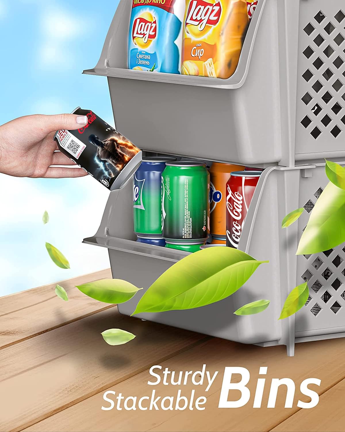 Skywin TidyFriend Stackable Storage Bins for Closet Organizers and Storage 12 Pack, Closet Organization for Kids Room and Home Organization (Light Grey)