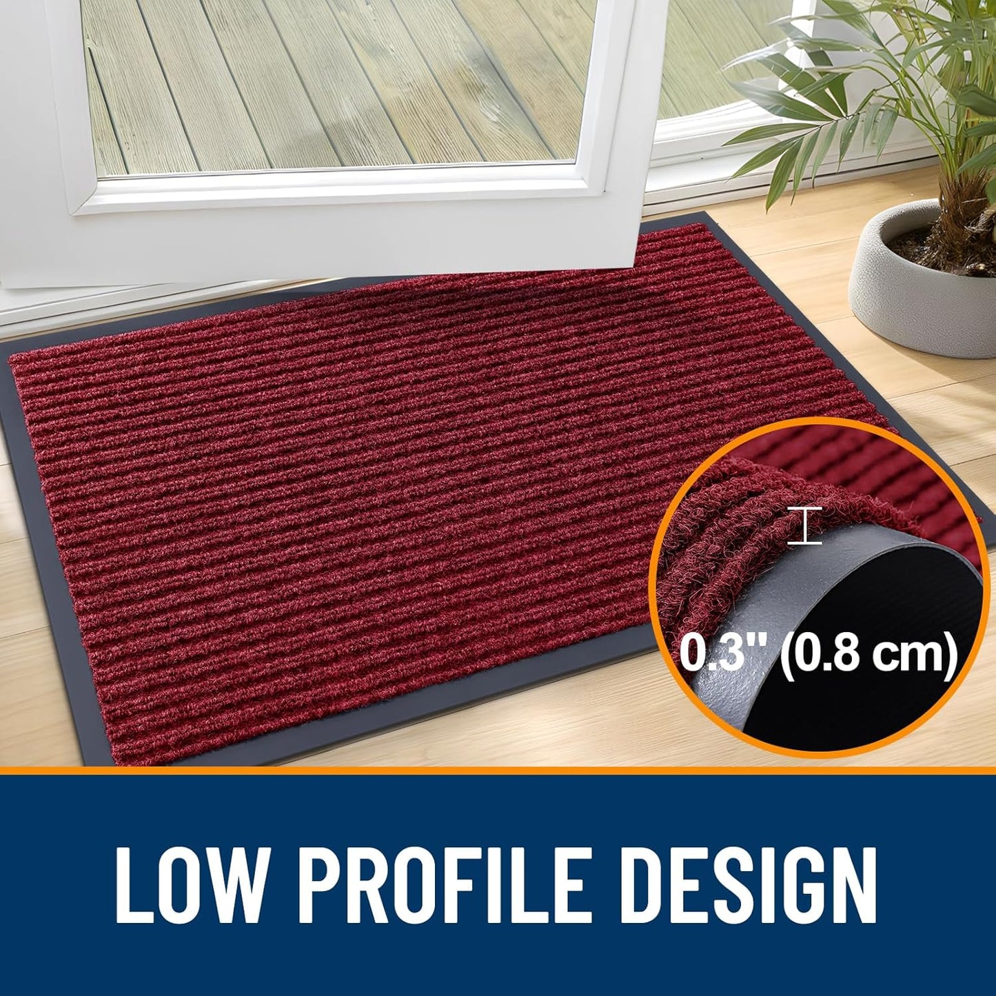 OLANLY Front Door Mat Indoor Outdoor Entrance, Waterproof Heavy Duty Doormat, Fade Resistant, Low Profile, Easy Clean Patio Porch Welcome Floor Mats for Entry, 40x32, Wine Red
