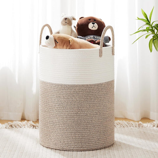 YOUDENOVA Woven Rope Laundry Hamper Basket, 72L Tall Luandry Basket, Baby Nursery Hamper for Blanket Storage in Bedroom-Large-Brown