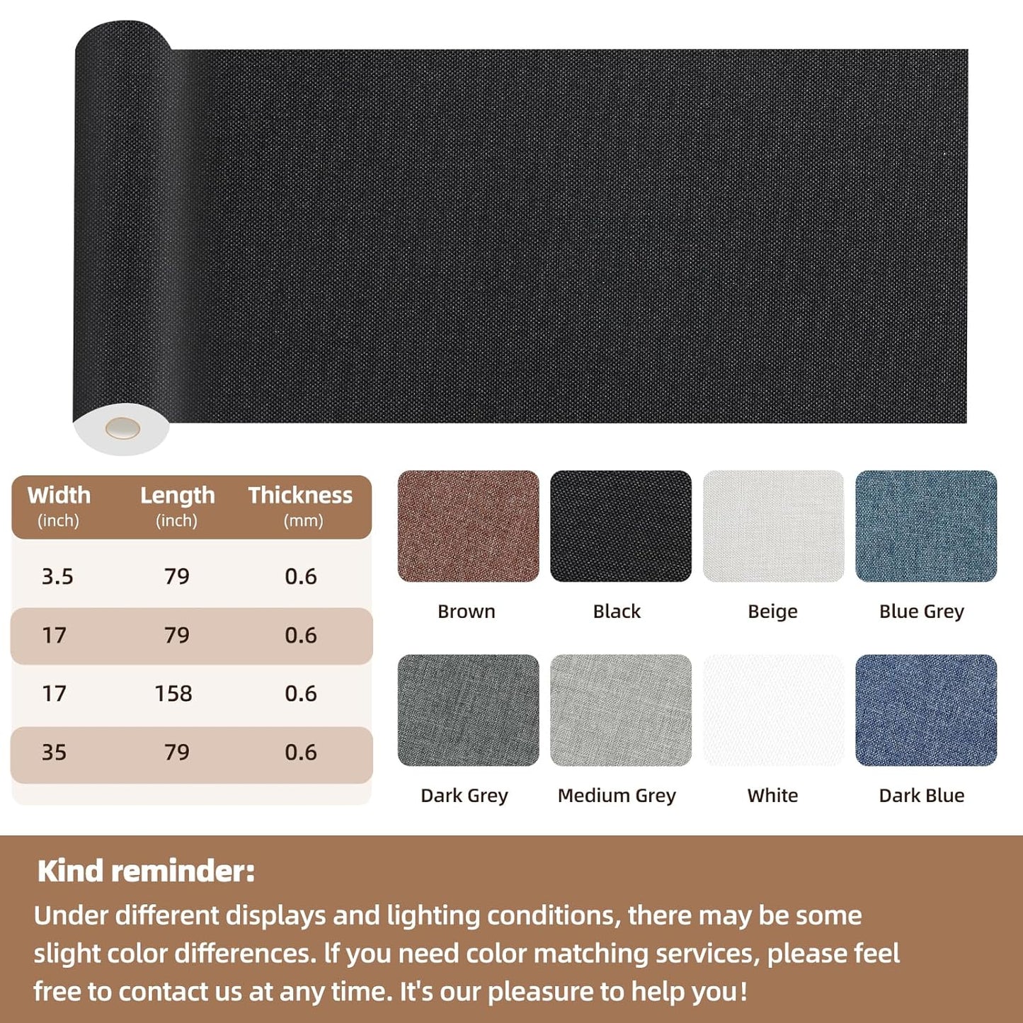 Fabric Repair Patch, 17X158 Inch Fabric Large Repair Tape, Self-Adhesive Patches for Furniture, Sofa, Car Interior, Shoes, Hand Bag, Clothing (Brown, 17X158 Inch)