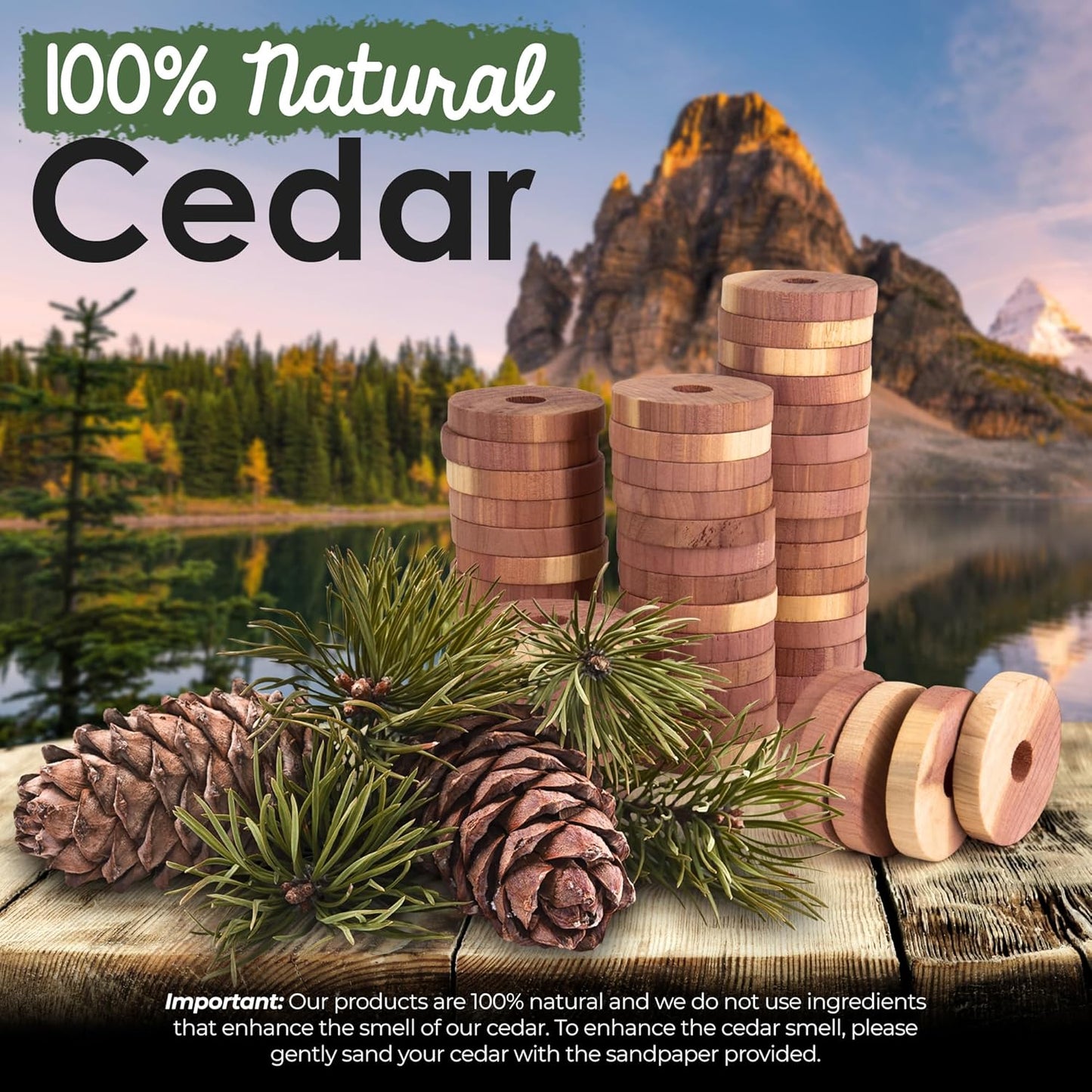 ecoKiwi Cedar Blocks for Clothes Storage - 28 Pack Cedar Rings - 100% Natural Aromatic Cedar for Closets & Drawers - Red Cedarwood Oil Scented Chips with Sandpaper - Cedar Planks Freshener Deodorizer