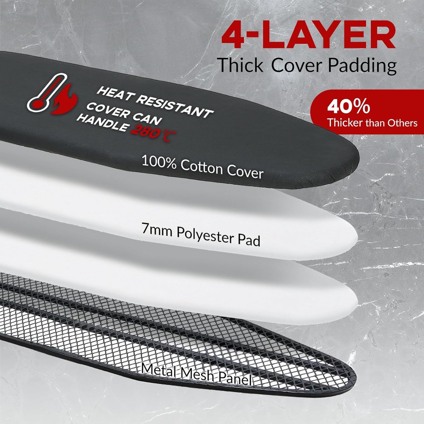 Ironing Board Full Size 53x13, RAINHOL Heavy Duty Iron Board with Thick Padded Cover, Height Adjustable Ironing Boards with Smart Hanger, Heat-Resistant Silicone Pad Iron Rest