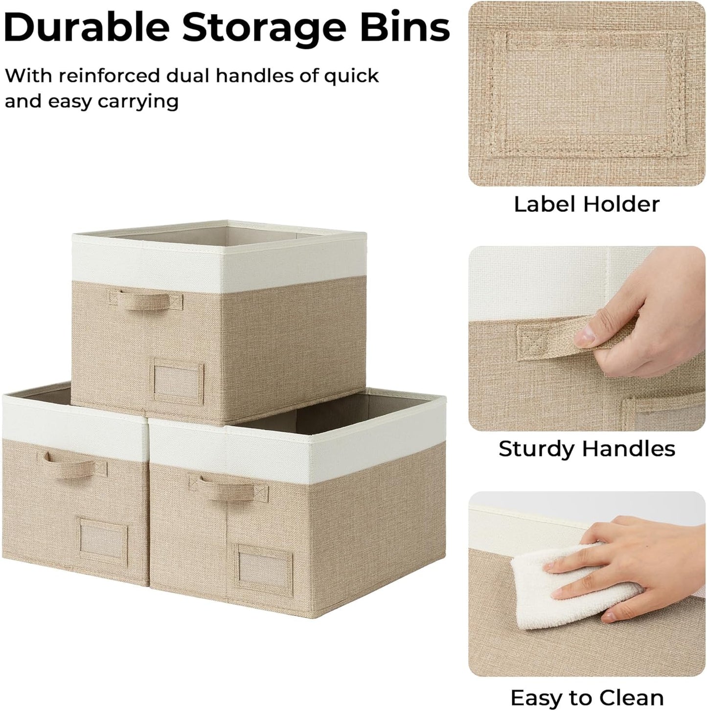 GRANNY SAYS Closet Storage Baskets for Shelves, Large Fabric Storage Bins, Collapsible Clothing Storage and Organization, Decorative Storage Bins, Khaki&Ivory, Extra Large, 3-Pack