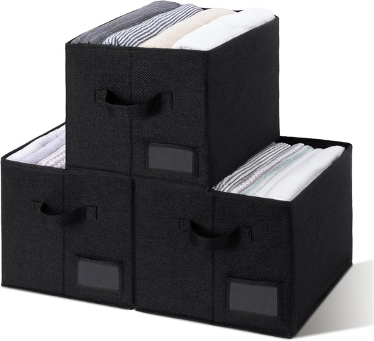 GRANNY SAYS Storage Baskets for Shelves, Fabric Storage Bins for Clothes, Closet Organization Bins, Collapsible Storage Bins with Handles, Decorative Storage Box, Black, Extra Large, 3-Pack
