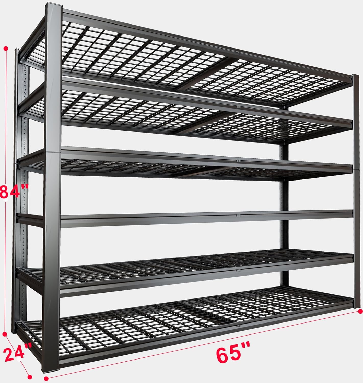 65" W Garage Shelving Heavy Duty, 6 Tier Garage Shelves, Adjustable Storage Shelving Unit, Commercial Metal Shelf Rack for Warehouse, Pantry, School, Shop