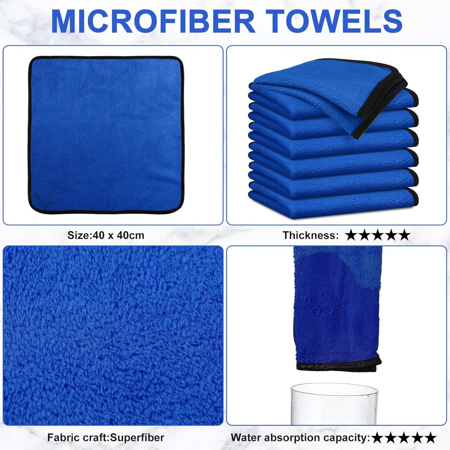 Tallew 50 Pcs Microfiber Towels 16 Inch x 16 Inch Microfiber Cloth Car Drying Towels for Cars Washing Polishing Office Windows Cleaning Household Supplies (Blue)