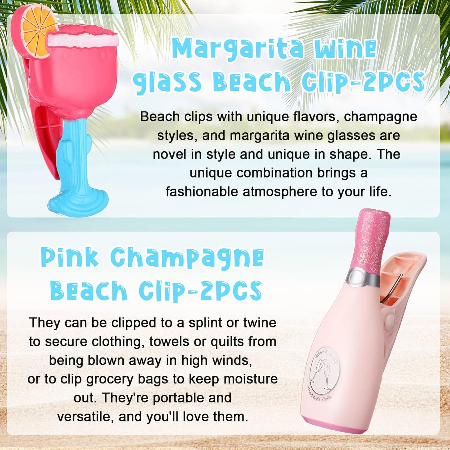 Sieral 8 Pcs Beach Towel Clips Beach Chair Pool Clips for Chairs Plastic Windproof Holder Funny Decorative Clothespins for Patio Accessories Summer, 4 Styles(Cool Style)