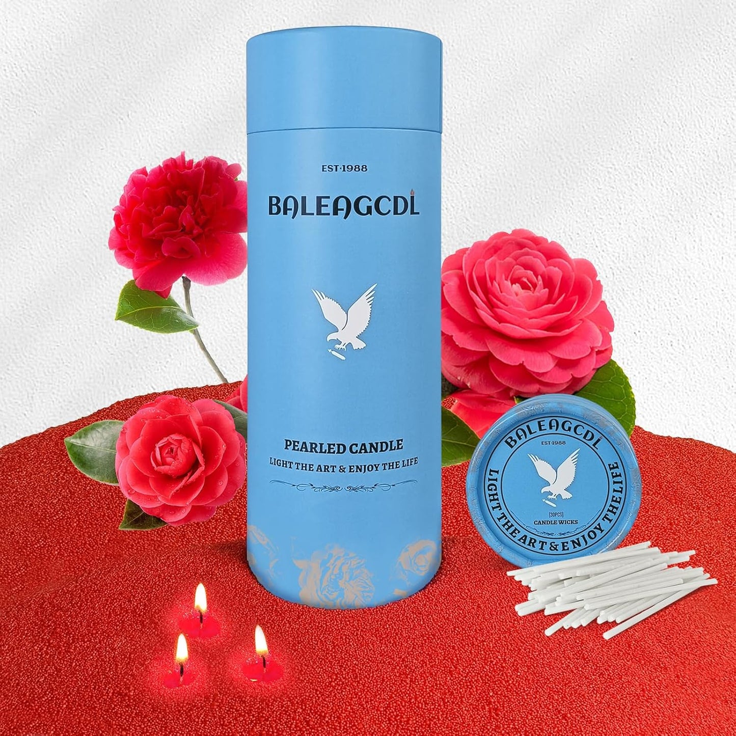 Camellia Scented Red Pearled Candle 18oz Luxury Sand Candle Granulated Wax - 30 Cotton Wicks - Wax for Candle Making Decorative Candles Smooth and Clean Burning Lasts up to 120 Hours