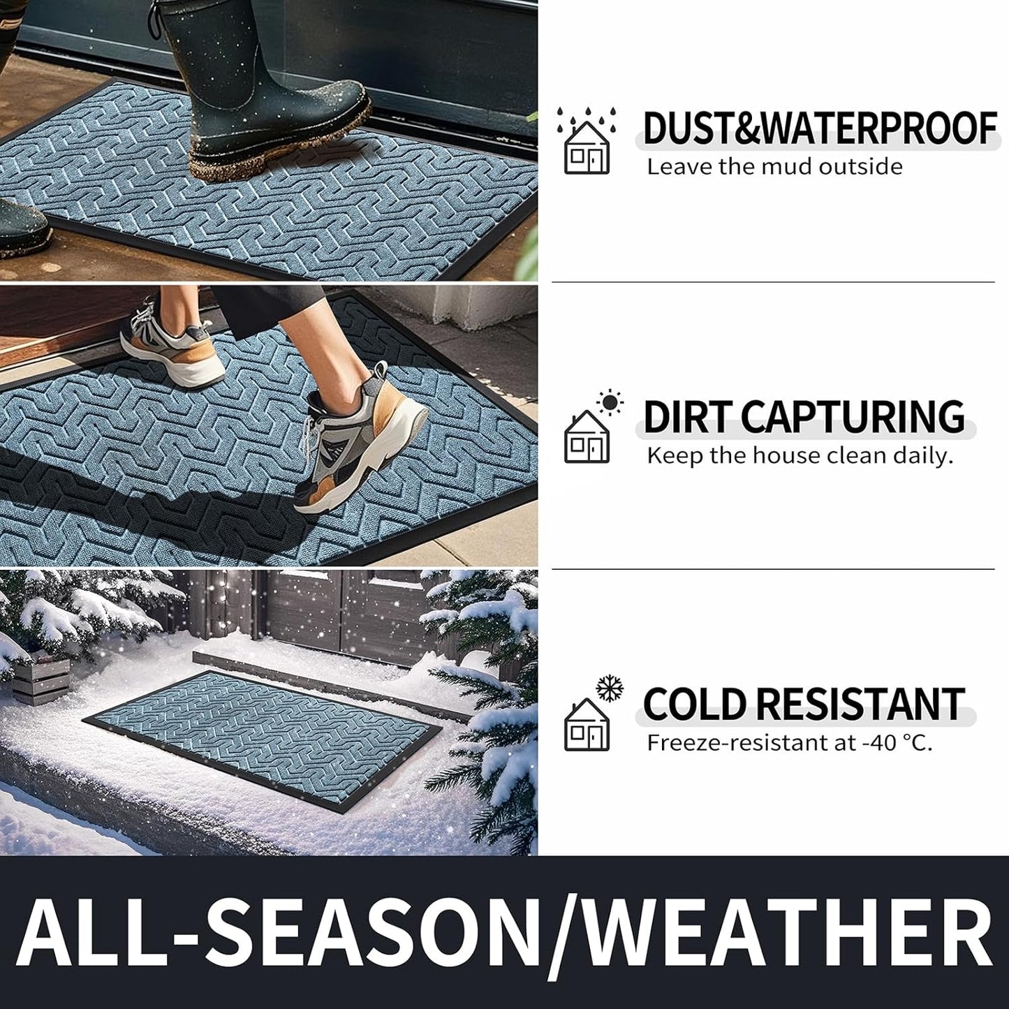 Yimobra Front Door Mat Outside Entrance 29.5x17, Waterproof Heavy Duty Outdoor Mats for Front Door, Non Slip Rubber Entry Mat for Garage Patio, Mix Blue