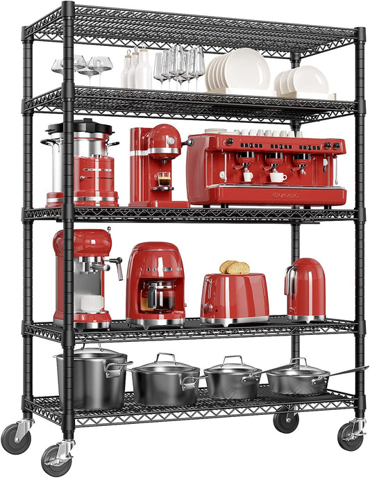 IZEUK Garage Shelving Wide Storage Shelves 5 Tier Metal Shelves 4000 LBS Heavy Duty Adjustable Utility Shelf Rack Black 23.6" D x 53.1" W x 73.6" H