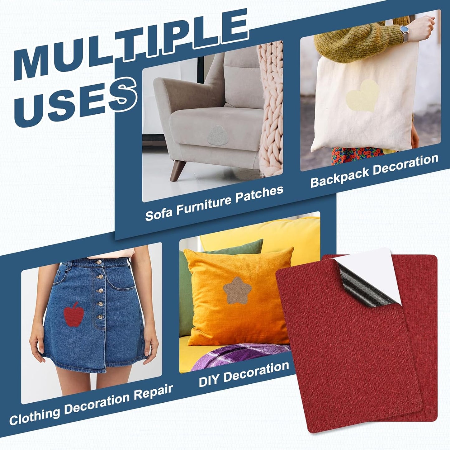 PATIKIL 8x11 Inch Linen Repair Patches, 2Pcs Self-Adhesive Fabric Patch for Sofas Tote Bags Furniture Car Seats Clothes Tents, Red