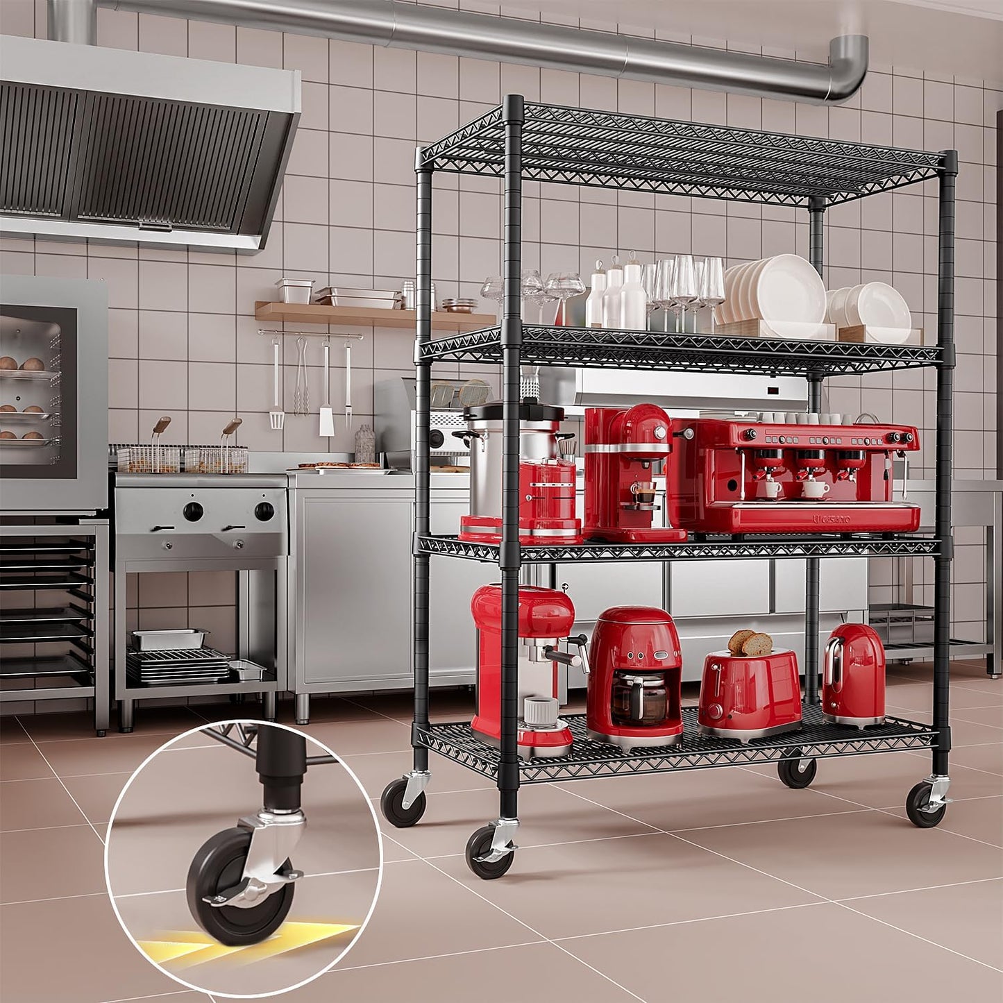 IZEUK Garage Shelving Wide Storage Shelves 4 Tier Metal Shelves 3200 LBS Heavy Duty Adjustable Utility Shelf Rack Black 23.6" D x 53.1" W x 73.6" H