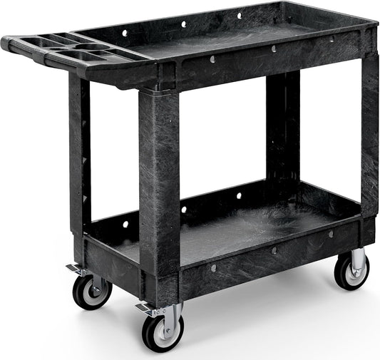 YITAHOME Utility Cart on Wheels, Plastic Tool Cart 550 lbs Capacity Service Cart, 40 x 17 Inch 2 Shelf Extra Heavy Duty Rolling Work Carts for Warehouse, Garage, School & Office, Cleaning, Black