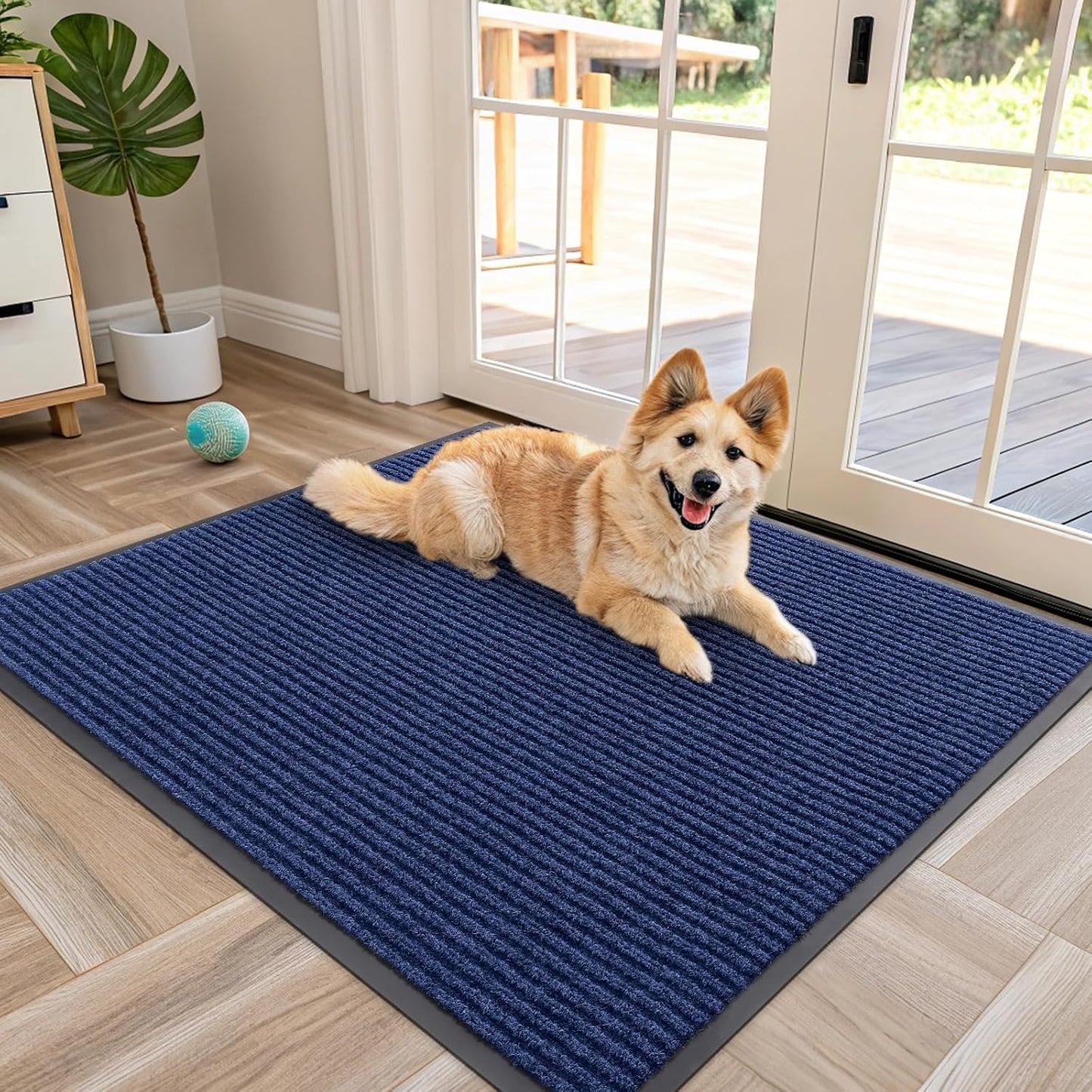 OLANLY Front Door Mat Indoor Outdoor Entrance, Waterproof Heavy Duty Doormat, Fade Resistant, Low Profile, Easy Clean Patio Porch Welcome Floor Mats for Entry, 40x32, Blue