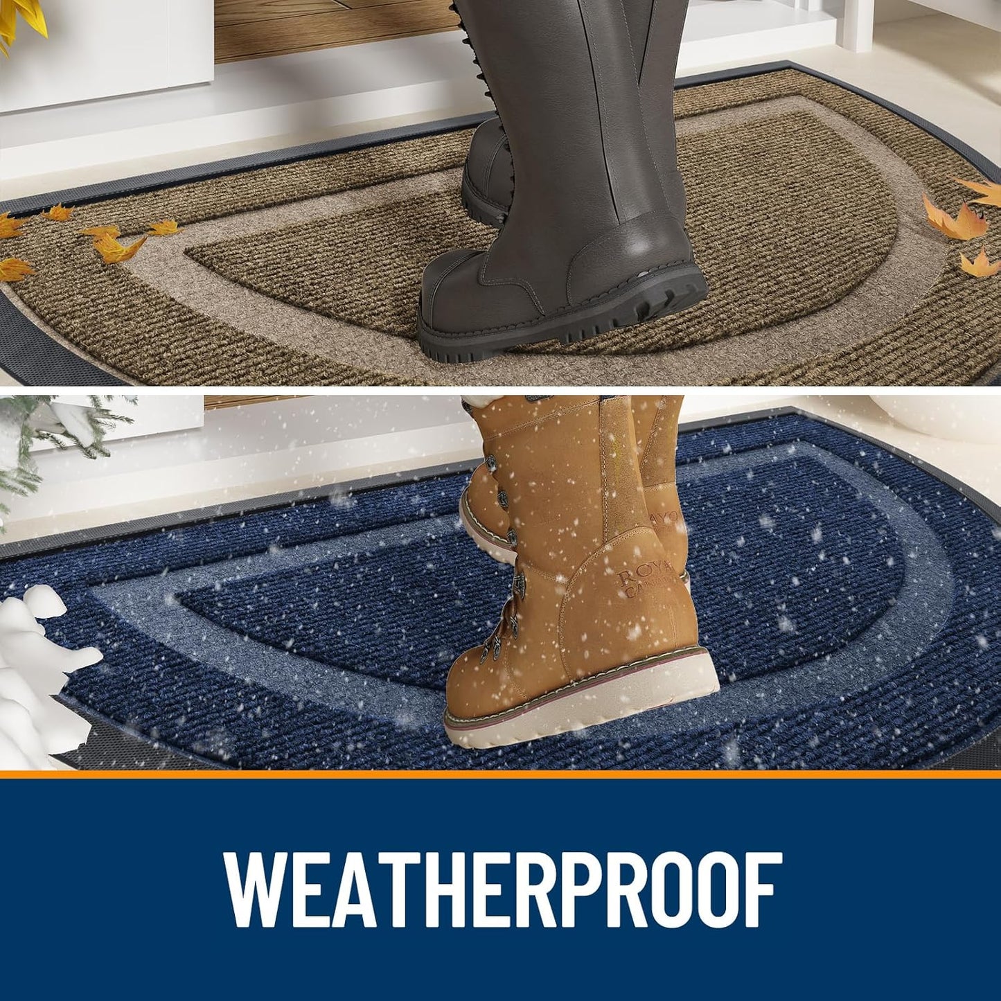 OLANLY Half Circle Door Mat Indoor Outdoor Entrance Welcome, Waterproof All-Season, All-Weather Doormat, Sturdy Natural Rubber, Low Profile, Easy Clean Patio Porch Entryway Mat, 47x32, Blue