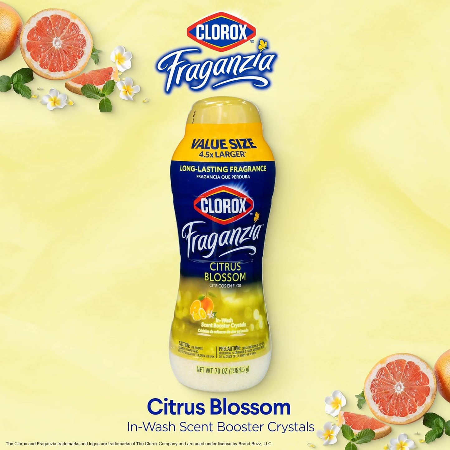 Clorox Fraganzia Laundry Scent Booster Crystals in Citrus Blossom Scent - Scented In-Wash Freshener Beads for Fresh, Clean, Great Smelling Clothes and Linens, 70 Oz