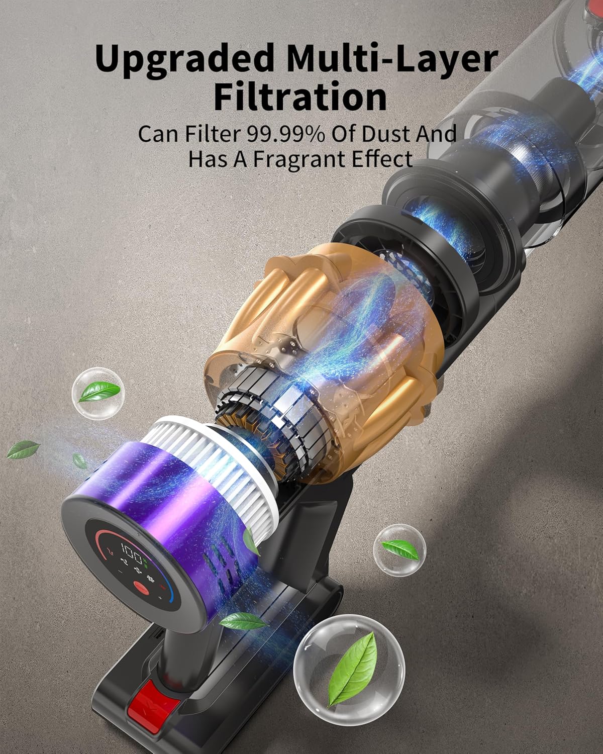 Cordless Vacuum Cleaner, 580W 50Kpa 65Mins, Vacuum Cleaners for Home, Stick Vacuum with Anti-Tangle Brush, Wall Mount Charge, Rechargeable Cordless Vacuum for All Floor/Sofa/Pet Hair/All Floor