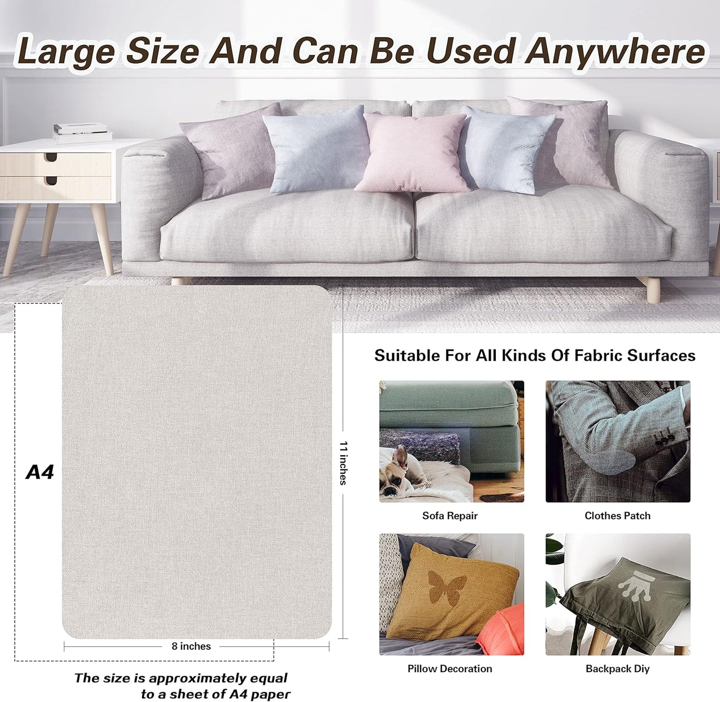 KING MOUNTAIN Fine Linen Repair Patches, Self-Adhesive Linen Fabric Patches, 8X11 inch Extra Size, Multi Color, Can be Used for Linen Sofa Repair and Linen Clothes Repair(Beige,8" x 11")